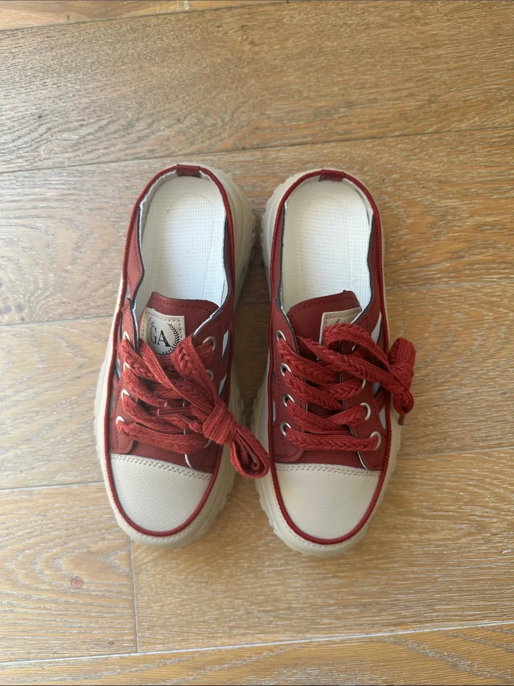 The Game Red and Cream Platform Slip-On Sneakers